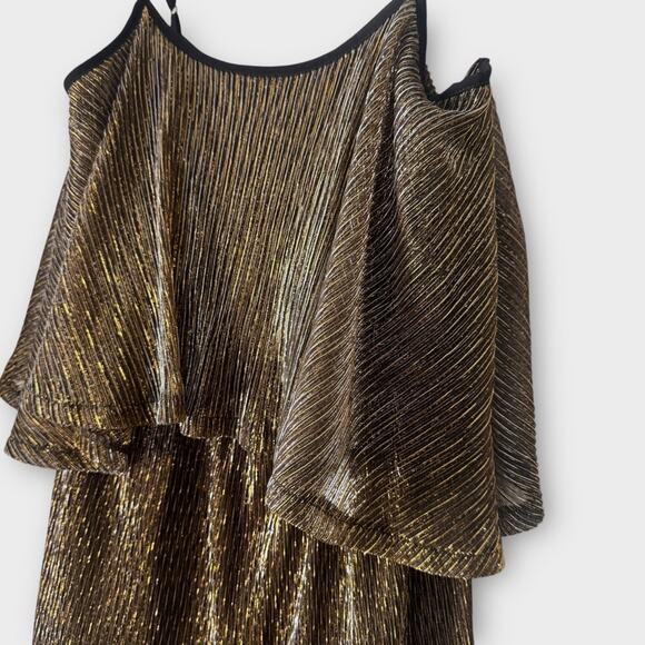 Lovers + Friends gold and silver ribbed mini dress with open back, size small - Picture 6 of 10